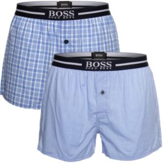 BOSS Woven Boxer Shorts With Fly 2P Blå bomuld Large Herre