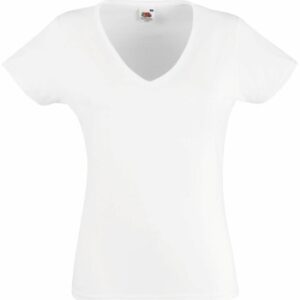 Fruit of the Loom Lady Fit Valueweight V-neck T Hvid bomuld Large Dame