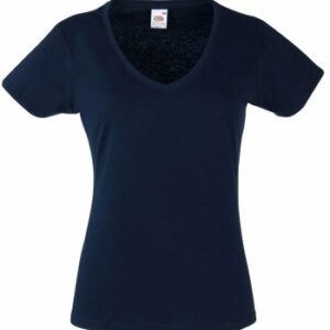 Fruit of the Loom Lady Fit Valueweight V-neck T Mørkblå bomuld Large Dame