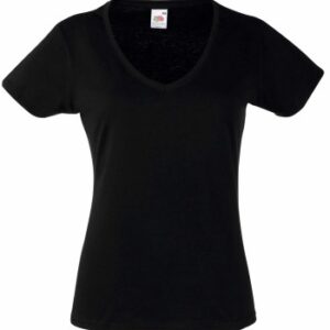 Fruit of the Loom Lady Fit Valueweight V-neck T Sort bomuld Large Dame