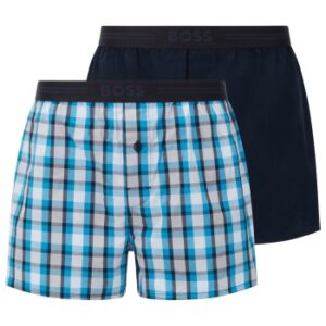 BOSS Woven Boxer Shorts With Fly 2P Blå/Hvid bomuld Large Herre