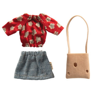 Maileg Tøj til Mor Mus - Rød Bluse, Nederdel og Taske