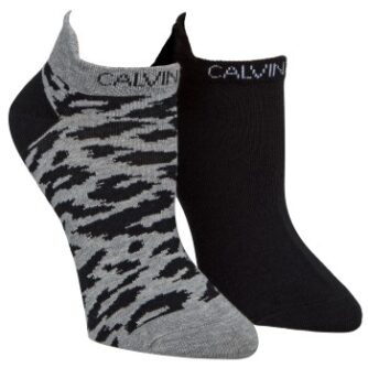 Calvin Klein Strømper 2P Libby Leopard Liner Sock Sort/Grå Strl 37/41 Dame