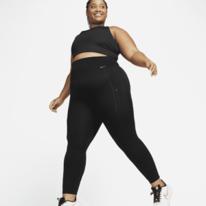 Nike Go-leggings med høj talje, fast støtte og lommer til kvinder (plus size) - sort