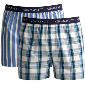 Gant 2P Cotton With Fly Boxer Shorts Hvid/Marine bomuld Large Herre