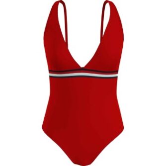 Tommy Hilfiger Plunge One Piece Swimsuit Rød Medium Dame