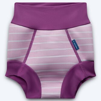 Watery blebadebukser til børn - Neoprene Swim Nappy - Purple Stripes