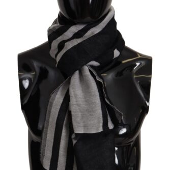 Dolce & Gabbana Sort Grå Bomuld Tørklæde