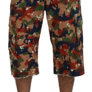 Multicolor Cotton Camouflaged Cargo Shorts