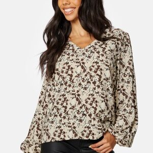 Object Collectors Item Leonora L/S V-Neck Top Sandshell AOP:Animal 40