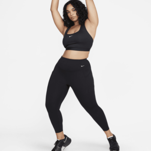 Nike Universa 7/8-leggings med medium støtte, høj talje og lommer til kvinder (plus size) - sort