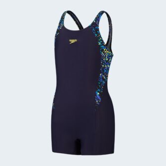 Speedo badedragt med ben til piger - Printed Panel Legsuit - Sort/blå