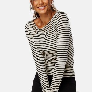 VERO MODA Fiona LS Boatneck Top Birch Stripes Black M