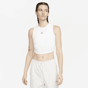 Kort Nike Sportswear Essentials-tanktop i rib til kvinder - hvid