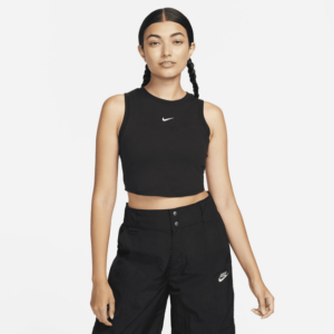 Kort Nike Sportswear Essentials-tanktop i rib til kvinder - sort