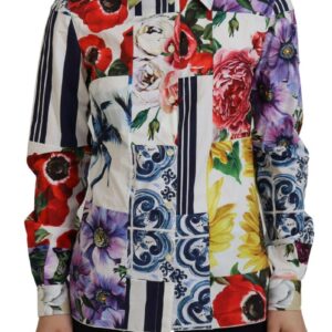 Dolce & Gabbana Multifarver Floral Bomuld Collared Blouse Top