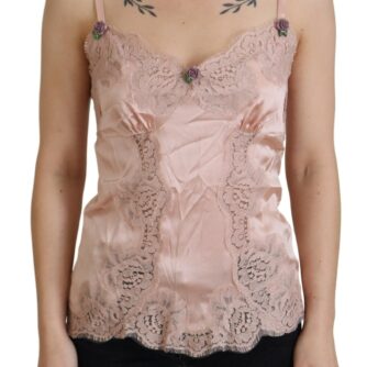 Dolce & Gabbana Pink Satin Lace Roses Tank Top Lingerie