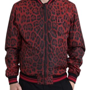 Dolce & Gabbana Red Leopard Bomber Short Coat Jacket