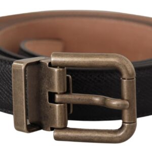 Dolce & Gabbana Sort Brun Backed Leather Brass Buckle Belt