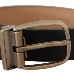 Dolce & Gabbana Sort Brun Backend Leather Vintage Metal Buckle Belt