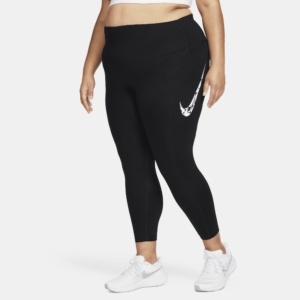 Højtaljede Nike Epic Fast 7/8-løbeleggings med lommer til kvinder (Plus size) - sort