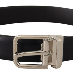 Dolce & Gabbana Black Calf Leather Silver Metal Logo Buckle Belt