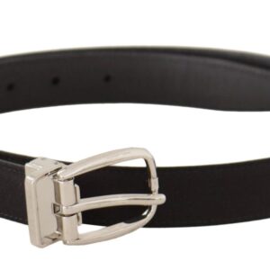 Dolce & Gabbana Black Canvas Leather Silver Logo Metal Buckle Belt