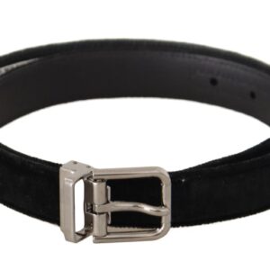 Dolce & Gabbana Black Casual Velvet Silver Metal Logo Buckle Belt