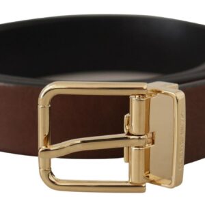 Dolce & Gabbana Brown Classic Leather Gold Tone Metal Buckle Belt