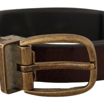 Dolce & Gabbana Brown Leather Vintage Style Brass Metal Buckle Belt