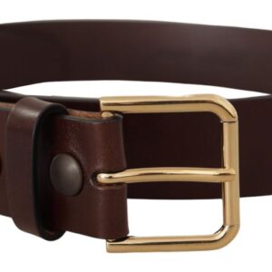 Dolce & Gabbana Brown Polished Leather Gold Tone Metal Buckle Belt