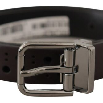 Dolce & Gabbana Dark Purple Perforated Leather Metal Buckle Belt