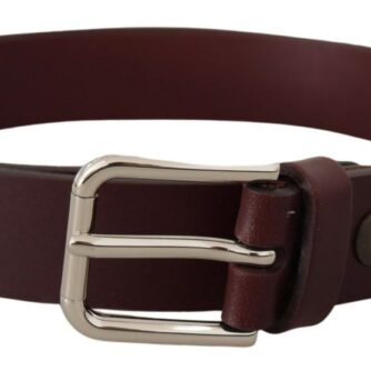 Dolce & Gabbana Maroon Skind Læder Sølv Tone Metal Spænde Bælte