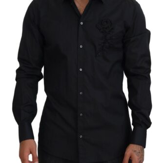 Dolce & Gabbana Sort Slim Fit Bomuld Skjorte