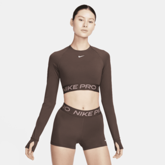 Kort Nike Pro 365 Dri-FIT-top med lange ærmer til kvinder - brun