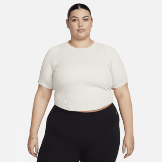 Kort Nike Zenvy Rib Dri-FIT-top med korte ærmer til kvinder (plus size) - brun