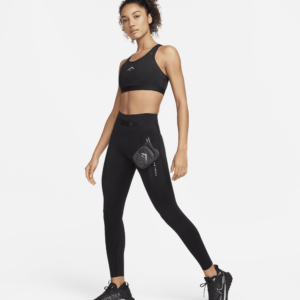 Nike Trail Go-leggings i 7/8 længde med høj talje, fast støtte og lommer til kvinder - sort