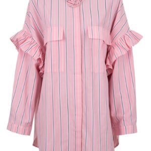 Crás - Skjorte - Flowercras Shirt - Pink Blue Stripe (Levering i Marts)