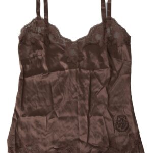 Dolce & Gabbana Brown Logo Silk Sleepwear Camisole Top Underwear