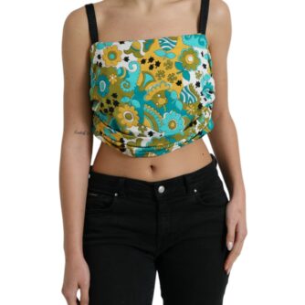 Dolce & Gabbana Multicolor Floral Sleeveless Cropped Top