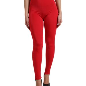 Dolce & Gabbana Red Nylon DG Logo Slim Leggings Pants