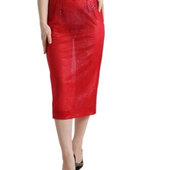 Dolce & Gabbana Red Sheer High Waist Pencil Cut Midi Skirt