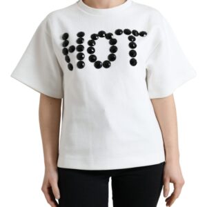 Dolce & Gabbana T-shirt White Cotton Stretch Black HOT Crystal