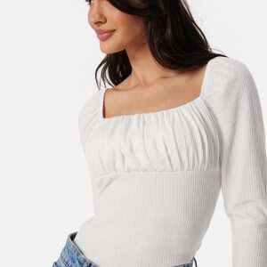 BUBBLEROOM Rushed Square Neck Long Sleeve Top White XS