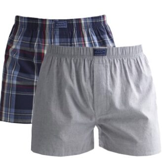 Gant 2P Boxer Woven Shorts Blå/Grå bomuld Medium Herre