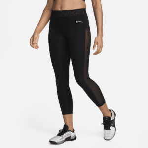 Nike Pro-7/8-leggings med mellemhøj talje og mesh-paneler til kvinder - sort