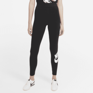 Nike Sportswear Essential-leggings med høj talje og logo til kvinder - sort