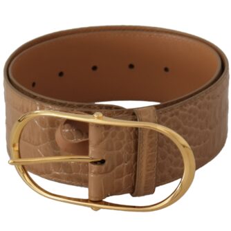 Dolce & Gabbana Brun Beige Læder Guld Metal Oval Buckle Bælte