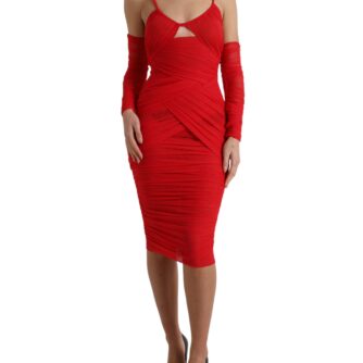 Dolce & Gabbana Rød Nylon Stretch Cut Out Midi Kjole