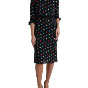 Dolce & Gabbana Sort Polka Dot Ruffle Bomuld Midi Kjole